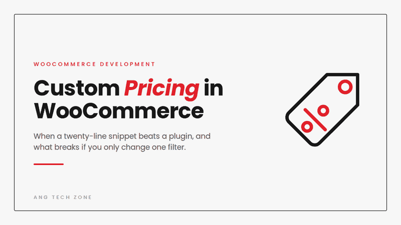 WooCommerce custom pricing article cover with a price tag icon
